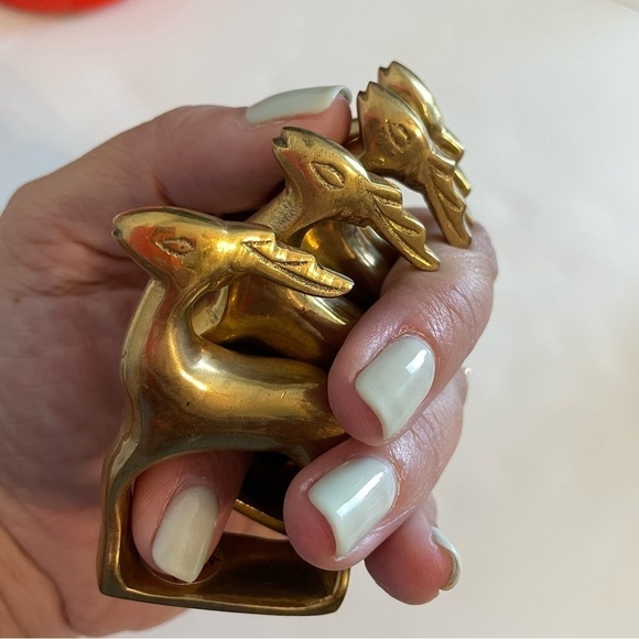 Vintage Miniature Deer Figurines Solid Brass Decor Reindeer Holiday Set Of 4 - Picture 1 of 6